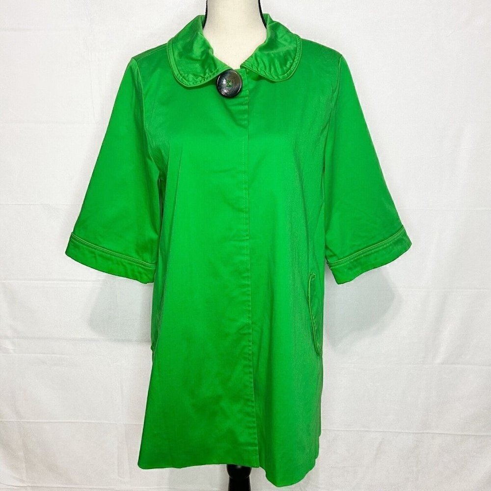 Luii Bright Green Big Button Jacket Peacoat Cotton Stretch Size M